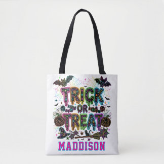 Custom Name Trick or Treat Kids Halloween Tote Bag