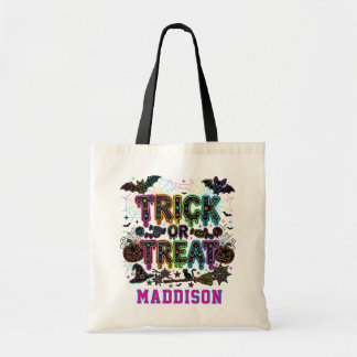 Custom Name Trick or Treat Kids Halloween Tote Bag