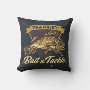 Custom NAME Trophy Fishing Angler Bait Tackle Shop Cushion