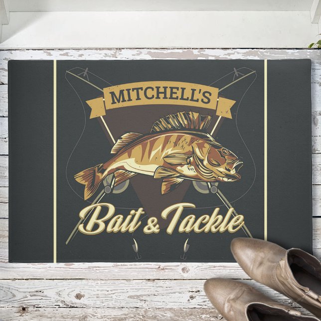 Custom NAME Trophy Fishing Angler Bait Tackle Shop Doormat (Creator Uploaded)