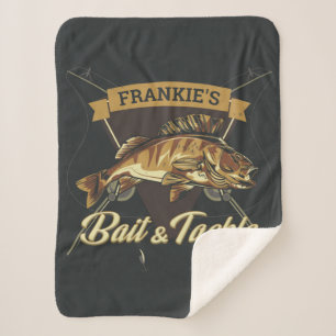 Custom NAME Trophy Fishing Angler Bait Tackle Shop Sherpa Blanket