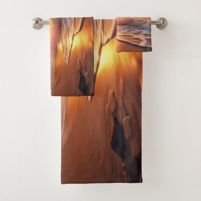 Custom Name Tropical Beach Sunset Bath Towel Set (Insitu)