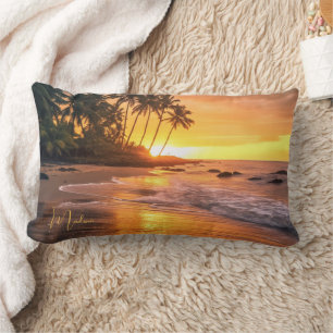 Custom Name Tropical Beach Sunset Lumbar Cushion