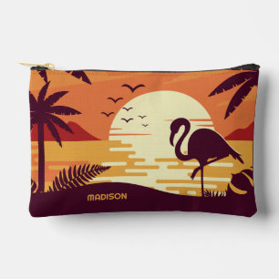 Custom Name Tropical Flamingo Accessory Pouch