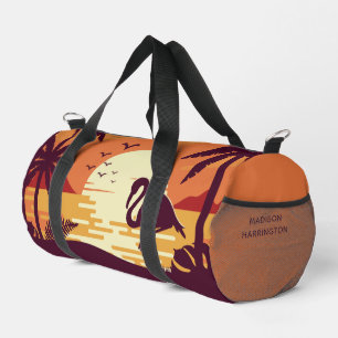 Custom Name Tropical Flamingo Duffle Bag