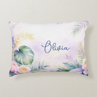 Custom Name Tropical Flowers  Decorative Cushion