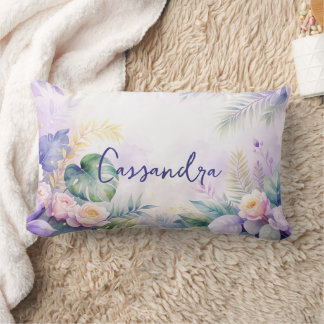 Custom Name Tropical Flowers  Lumbar Cushion