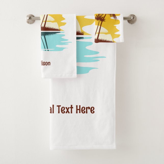 Custom Name Tropical Island Sunset Bath Towel Set (Insitu)