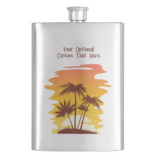 Custom Name Tropical Island Sunset Hip Flask