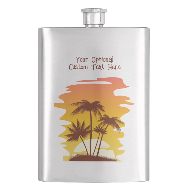 Custom Name Tropical Island Sunset Hip Flask (Front)