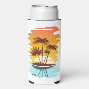 Custom Name Tropical Island Sunset Seltzer Can Cooler