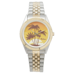 Custom Name Tropical Island Sunset Watch