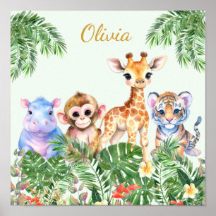 Custom Name Tropical Jungle Animals Poster