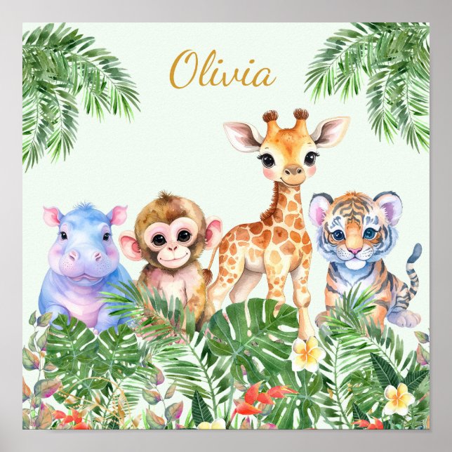 Custom Name Tropical Jungle Animals Poster (Front)
