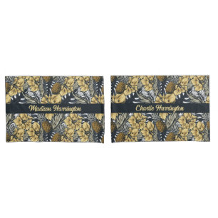 Custom Name Tropical Leafs and Flowers Pattern Pillowcase