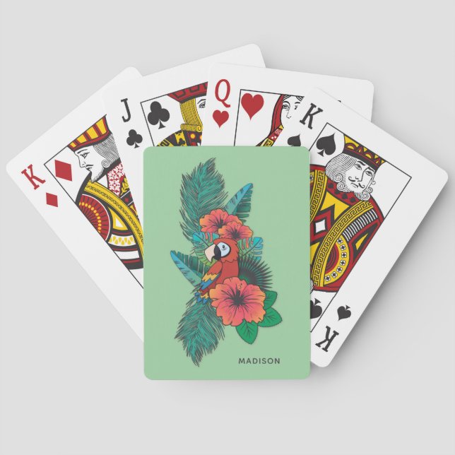 Custom name Tropical Parrot Playing Cards (Back)