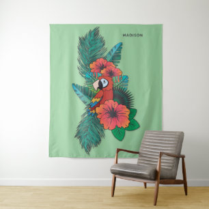 Custom name Tropical Parrot Tapestry