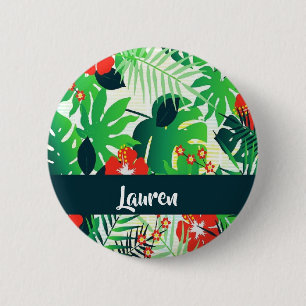 Custom name tropical pattern 6 cm round badge