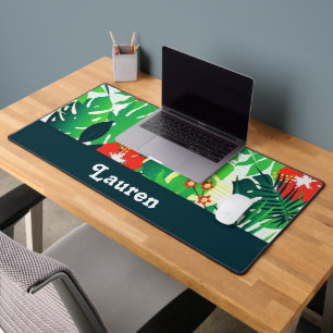 Custom name tropical pattern desk mat
