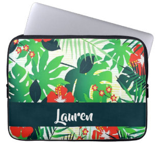 Custom name tropical pattern laptop sleeve