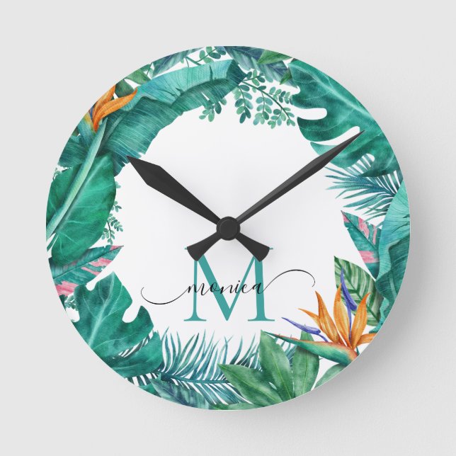 Custom Name Tropical Round Clock (Front)