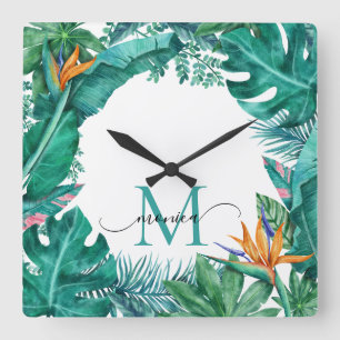 Custom Name Tropical Square Wall Clock