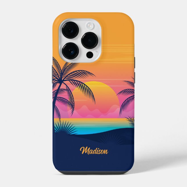 Custom Name Tropical Sunset iPhone Case (Back)