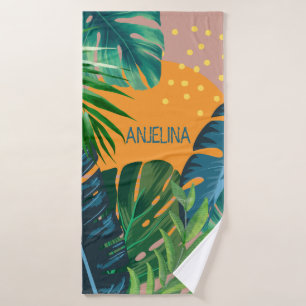 Custom Name Tropical Sunset Vacations Beach Towel