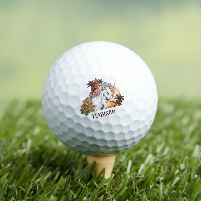 Custom Name Tropical Unicorn Golf Balls (Insitu Tee)