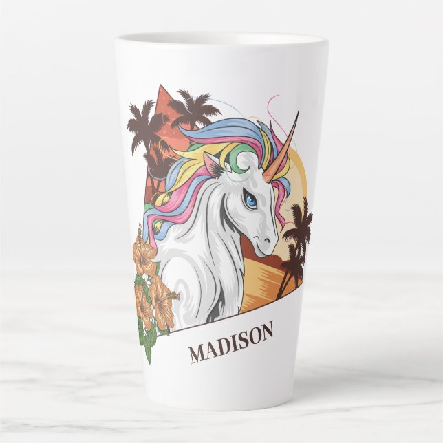 Custom Name Tropical Unicorn Latte Mug (Front)