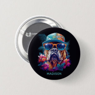Custom Name Tropical Vacation Dog 6 Cm Round Badge