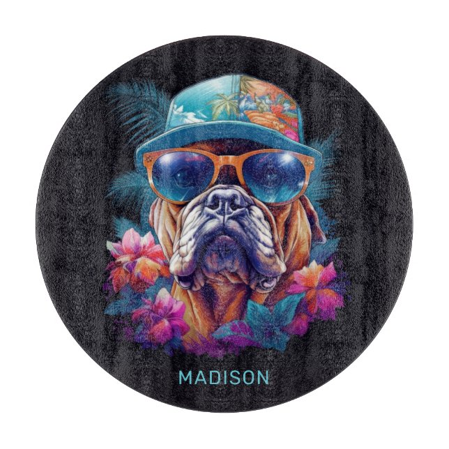 Custom Name Tropical Vacation Dog Cutting Board (Front)