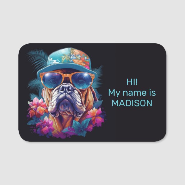 Custom Name Tropical Vacation Dog Tag (Front)