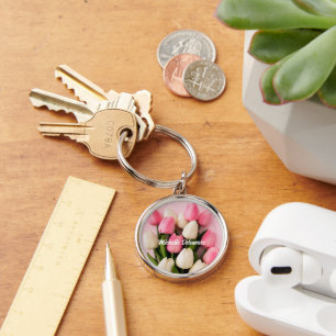 Custom Name Tulips on Pink Key Ring