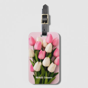Custom Name Tulips on Pink Luggage Tag