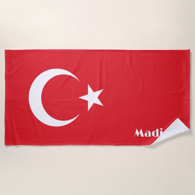 Custom Name Turkey Flag Beach Towel (Front)