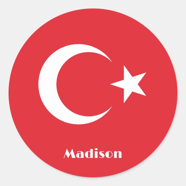 Custom Name Turkey Flag Classic Round Sticker (Front)