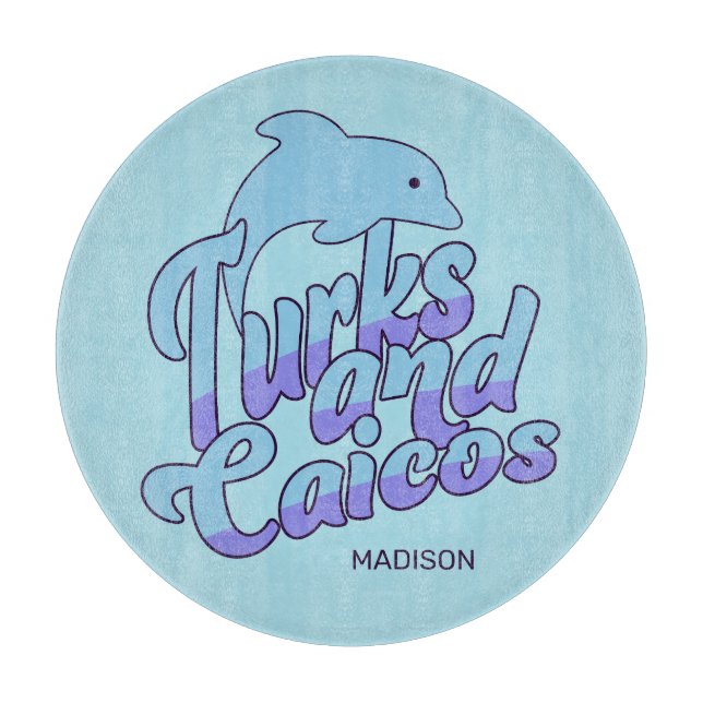 Custom Name Turks and Caicos Dolphin Cutting Board (Front)