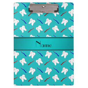 Custom name turquoise brushes and tooth pattern clipboard