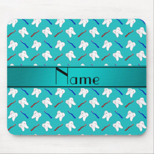 Custom name turquoise brushes and tooth pattern mouse pad
