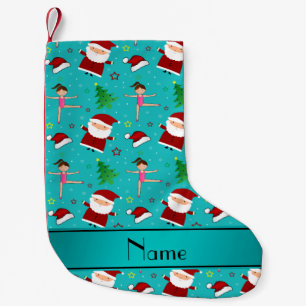 Custom name turquoise christmas gymnastics santas small christmas stocking