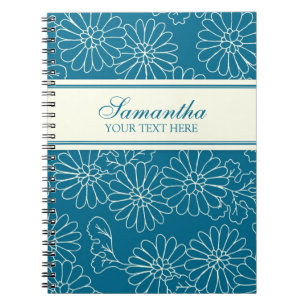 Custom Name Turquoise Floral Notebook