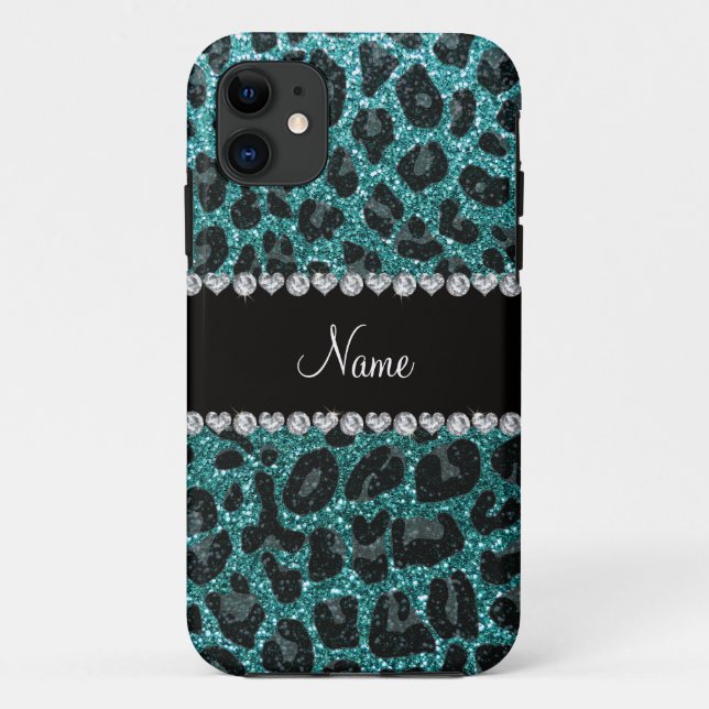 Custom name turquoise glitter leopard print Case-Mate iPhone case (Back)