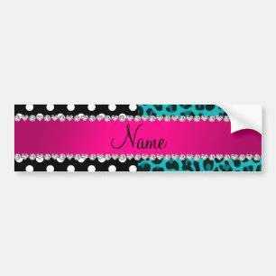 Custom name turquoise leopard black dots bumper sticker