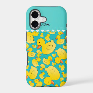 Custom name turquoise rubberducks heart stripe