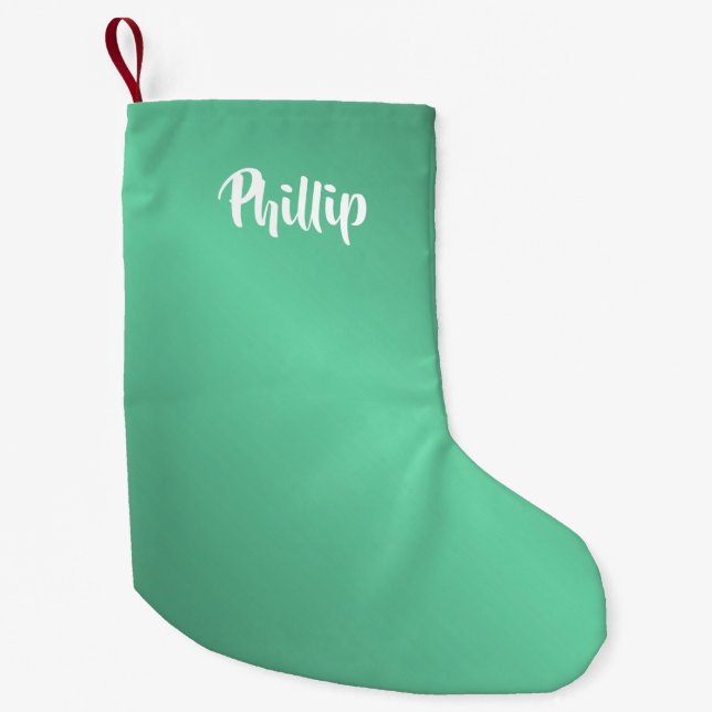 Custom name turquoise small christmas stocking (Front)