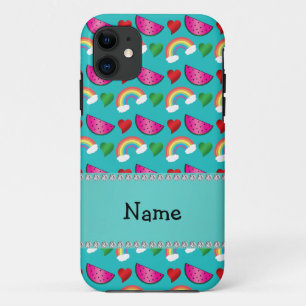 Custom name turquoise watermelons rainbows hearts iPhone 11 case