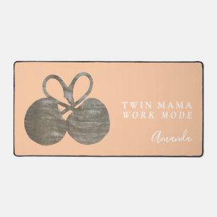 Custom Name Twin Mama Peach White Gold Cherry Chic Desk Mat