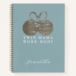 Custom Name Twin Mama Work Mode Dusty Blue Gold  Notebook