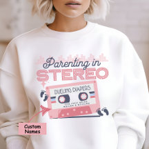 Custom name Twin mom sweatshirt, retro cassette 